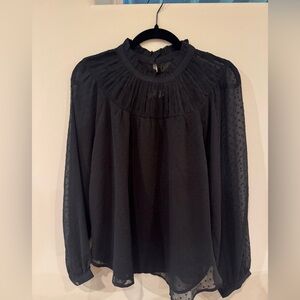 LOFT Black Pleated Long Sleeve Blouse